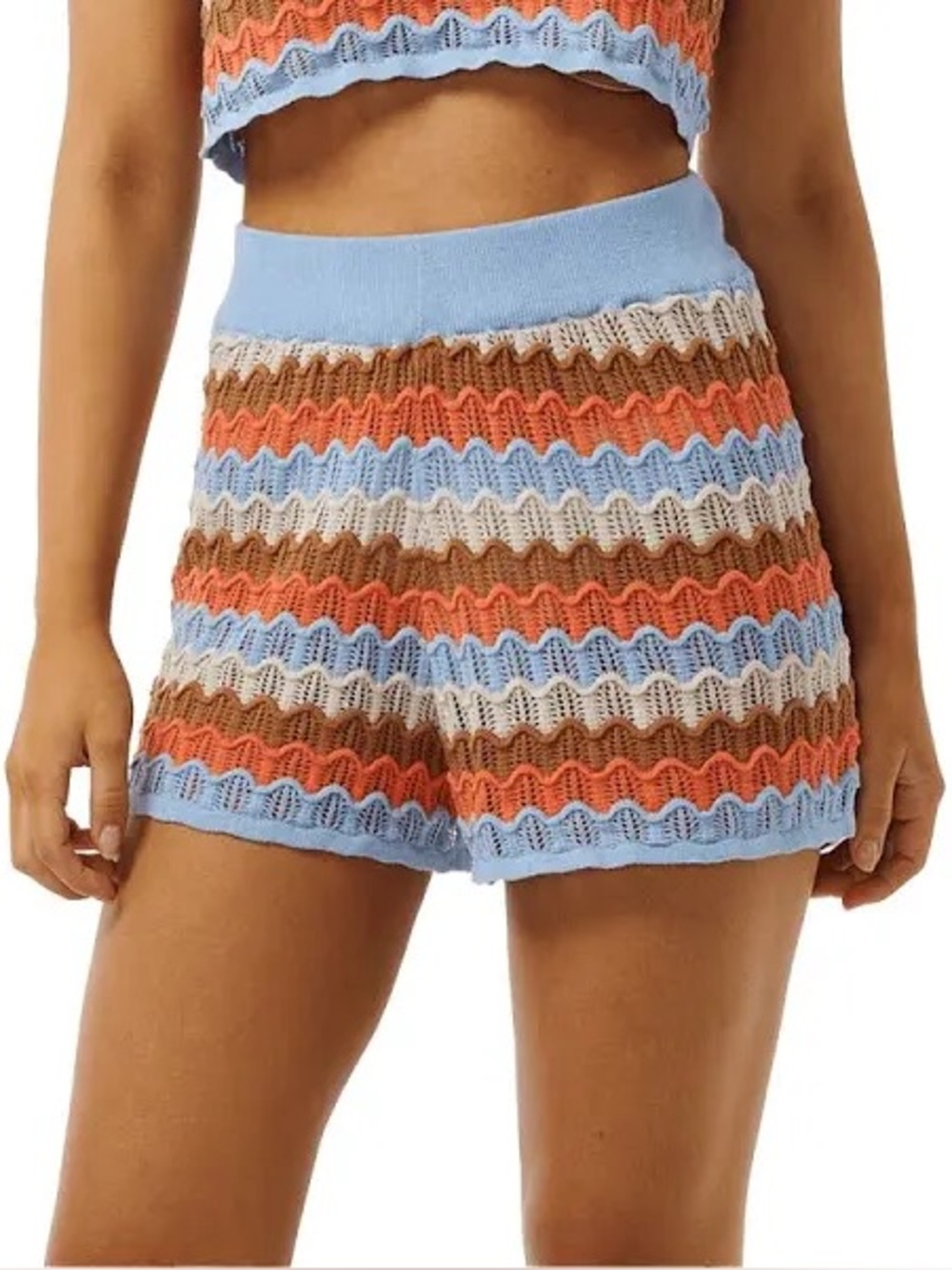 Rip Curl Women's Santorini Sun Crochet Shorts Striped Crochet Knit High-Waist - Picture 1 of 6